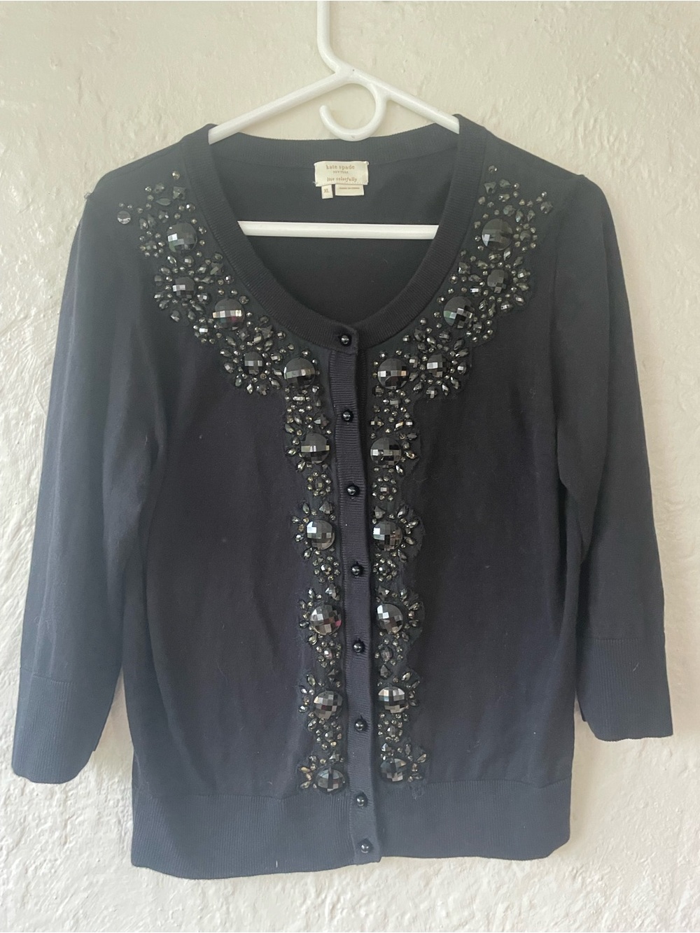 Kate Spade live colorfully black beaded 3/4 sleeve embellished cardigan XL